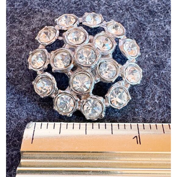 Vintage Buttons Rhinestone Sparkling Set of 4 1 1/8 inch Shank Silver Glitter - Picture 2 of 4